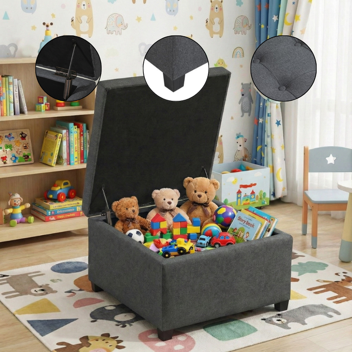 Elegant Lift-Top Storage Ottoman Bench with Tufted Fabric & Rubberwood Frame – Modern Living Room Accent | Trufairs