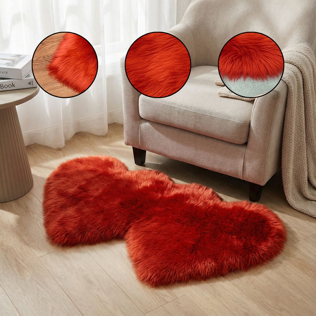 Heart-Shaped Faux Sheepskin Rug – Soft & Fluffy Decorative Rug for Girls Bedroom and Home Decor | Trufairs