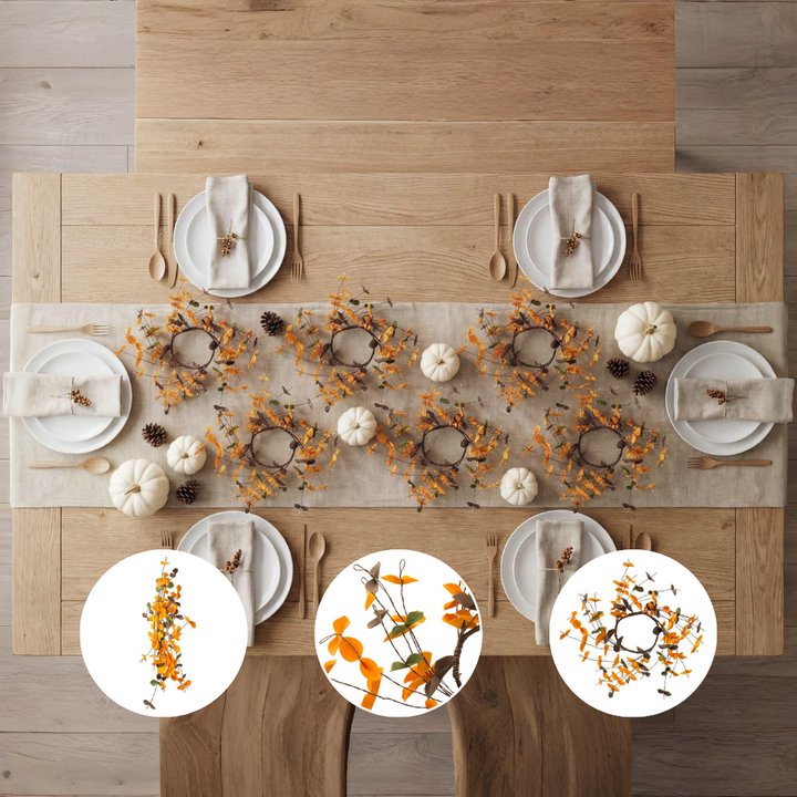 Fall Leaves Mini Wreath Set – 12 Pack 8" Botanical Table Décor | Harvest Festival Thanksgiving Decoration | Trufairs