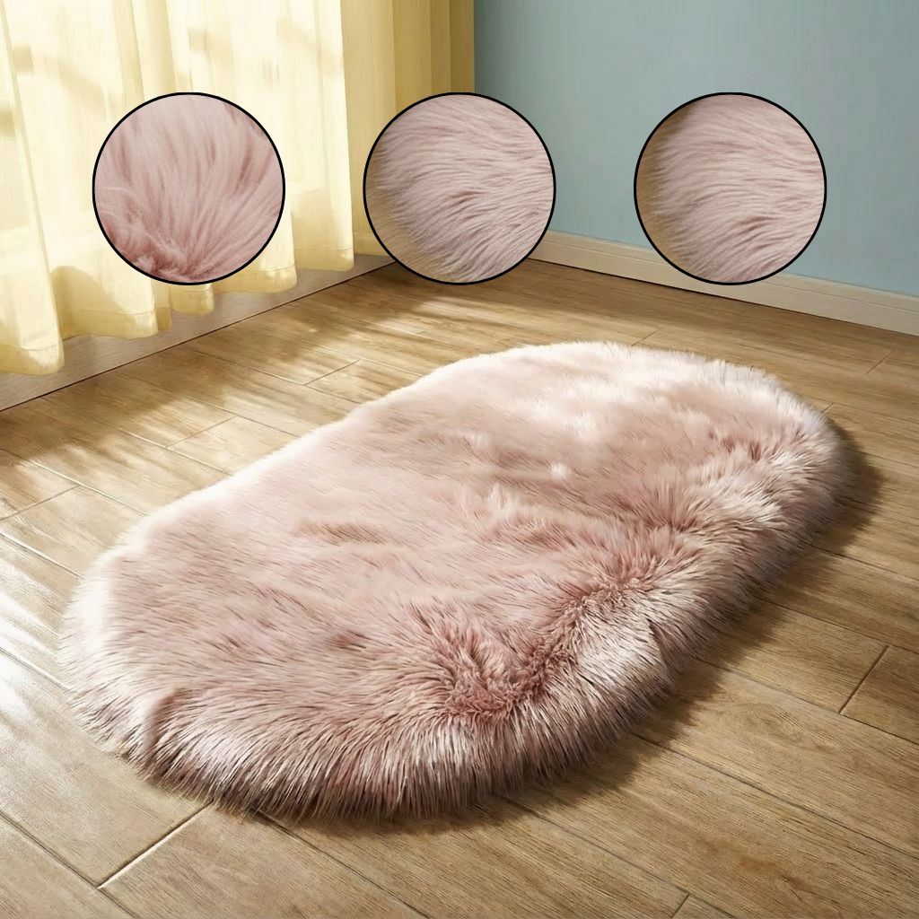 Plush Oval Faux Sheepskin Rug – Super Soft Cozy Accent | Bedroom Living Room Carpet | Trufairs