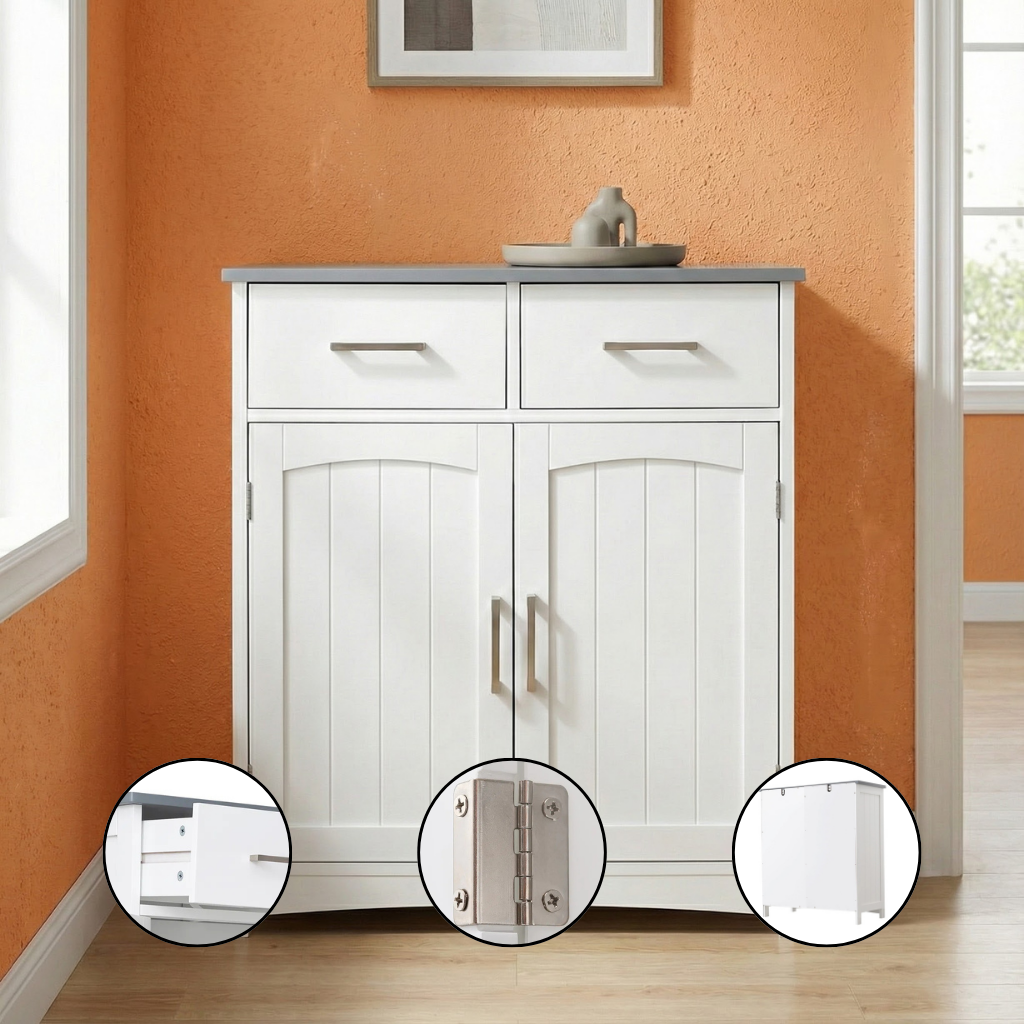 Modern White & Gray Sideboard Buffet Cabinet with Drawers & Adjustable Shelves – Elegant Storage & Coffee Bar Console | Trufairs