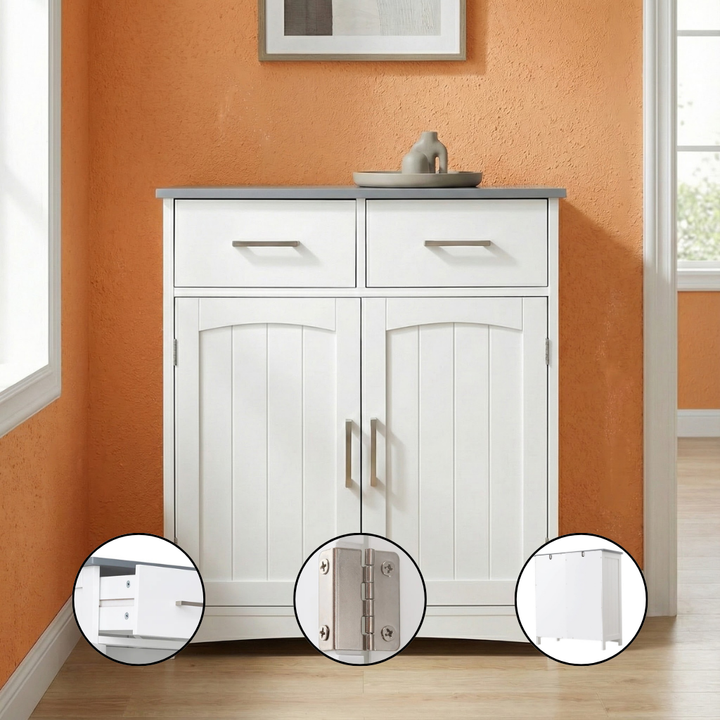 Modern White & Gray Sideboard Buffet Cabinet with Drawers & Adjustable Shelves – Elegant Storage & Coffee Bar Console | Trufairs