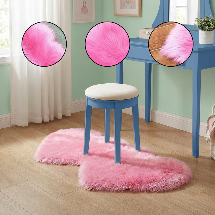 Heart-Shaped Faux Sheepskin Rug – Soft & Fluffy Decorative Rug for Girls Bedroom and Home Decor | Trufairs