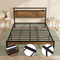Queen Size Metal Platform Bed Frame with Wooden Headboard and Footboard with USB LINER, No Box Spring Needed, Large Under Bed Storage, Easy Assemble