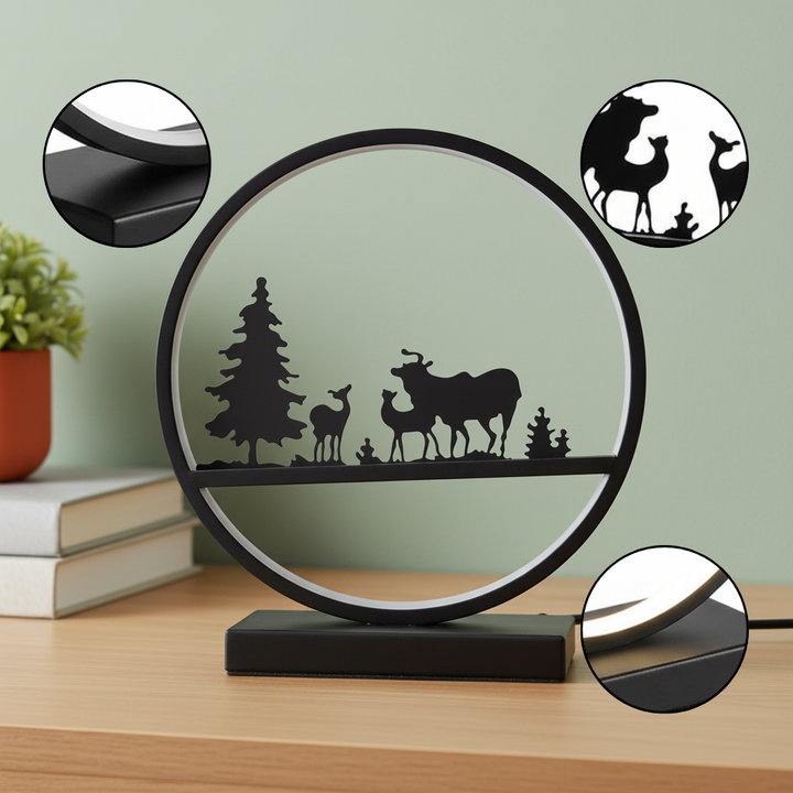 12.75" Deer Family Led Black Table Lamp