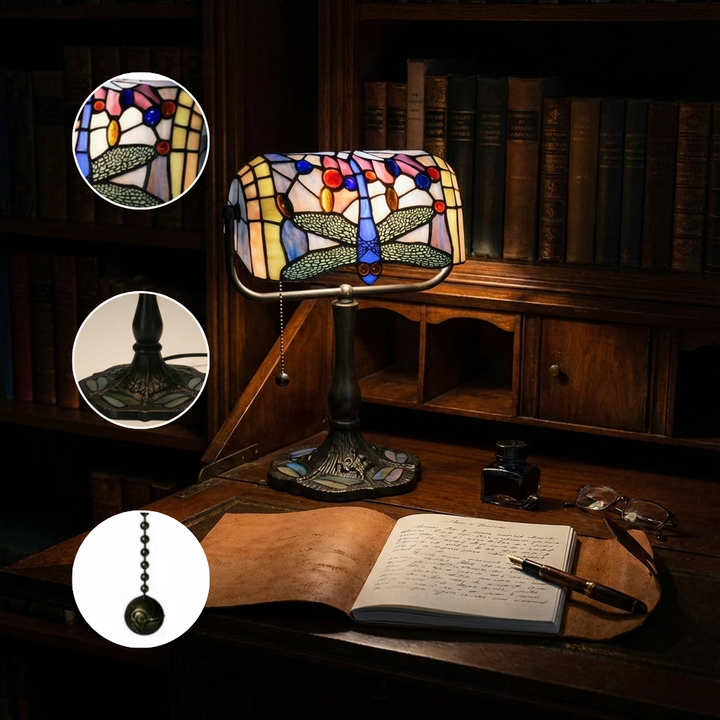 Indoor 1-light Dragonfly Bronze Banker Desk Lamp