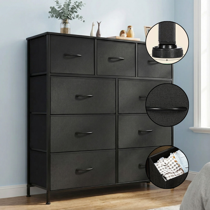 Tall 9-Drawer Fabric Dresser – Metal Frame, Wooden Top Organizer | Bedroom & Nursery Storage Tower | Trufairs