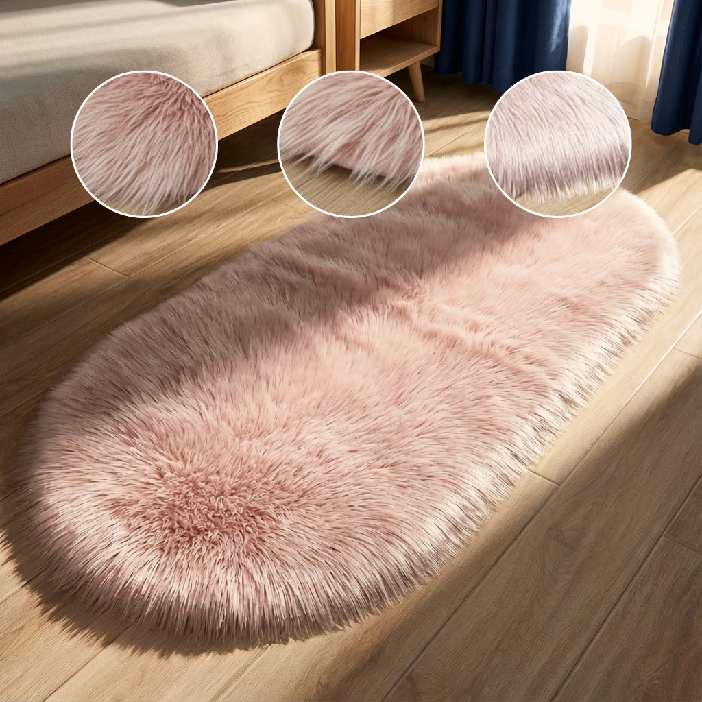 Plush Oval Faux Sheepskin Rug – Super Soft Cozy Accent | Bedroom Living Room Carpet | Trufairs