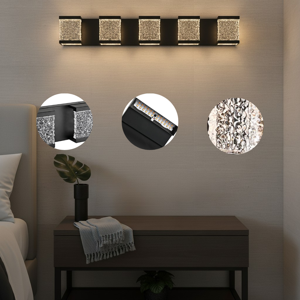 39-Inch Modern 6-Lights LED Bathroom Vanity Light Fixture in Black | Trufairs