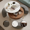 Modern Lift-Top Round Coffee Table with Hidden Storage, Walnut Veneer & Sintered Stone Top,3 Upholstered Nesting Ottomans, Space-Saving Design