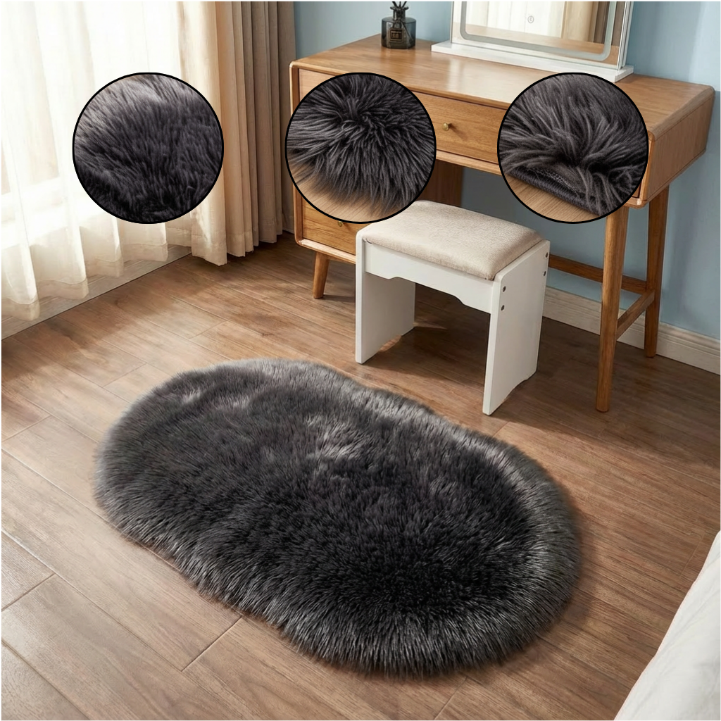 Plush Oval Faux Sheepskin Rug – Super Soft Cozy Accent | Bedroom Living Room Carpet | Trufairs