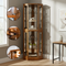 6 Shelf Corner Curio Display Cabinet with Lights, Mirrors and Adjustable Shelves, Oak(E26 light bulb not included)