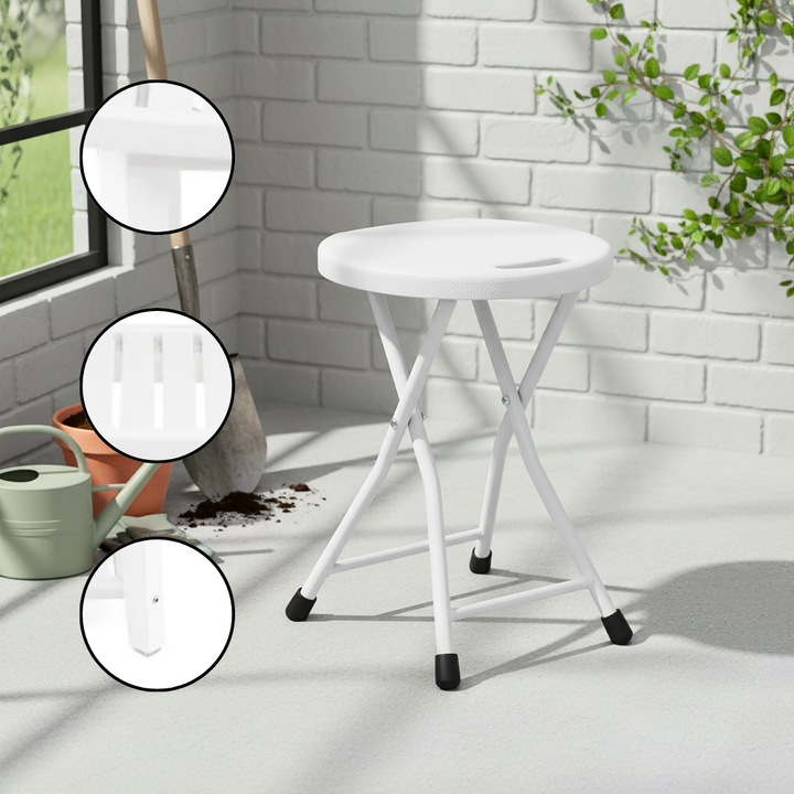 Foldable Adult Utility Stool – Built-In Handle | Portable HDPE & Metal Seating | Trufairs