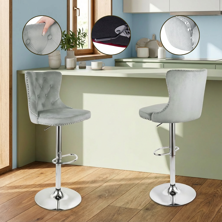 Velvet Bar Stools Set of 2 with Backrest, Swivel & Footrest — 30″ Counter Height | Trufairs