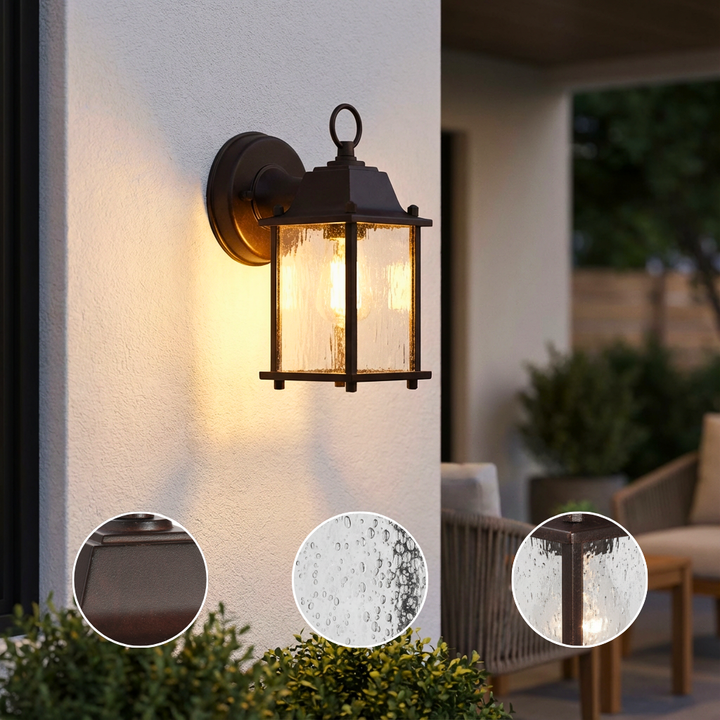 Waterfall Glass Lantern Outdoor Wall Light – Dark Brown Finish & Sparkling Clarity | Hanging Sconce | Trufairs