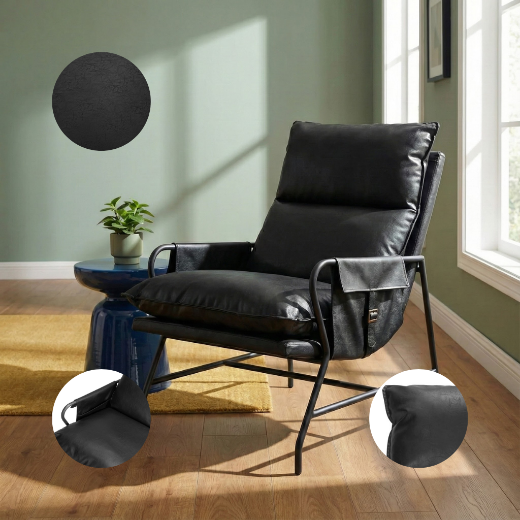 Contemporary Accent Chair – Black Vinyl Upholstery & Steel Frame | Living Room Furniture | Trufairs