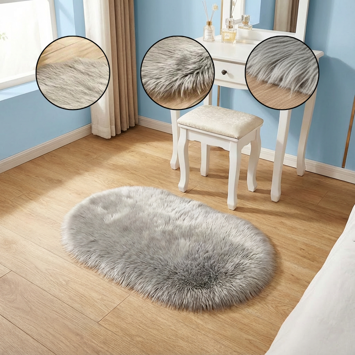 Plush Oval Faux Sheepskin Rug – Super Soft Cozy Accent | Bedroom Living Room Carpet | Trufairs