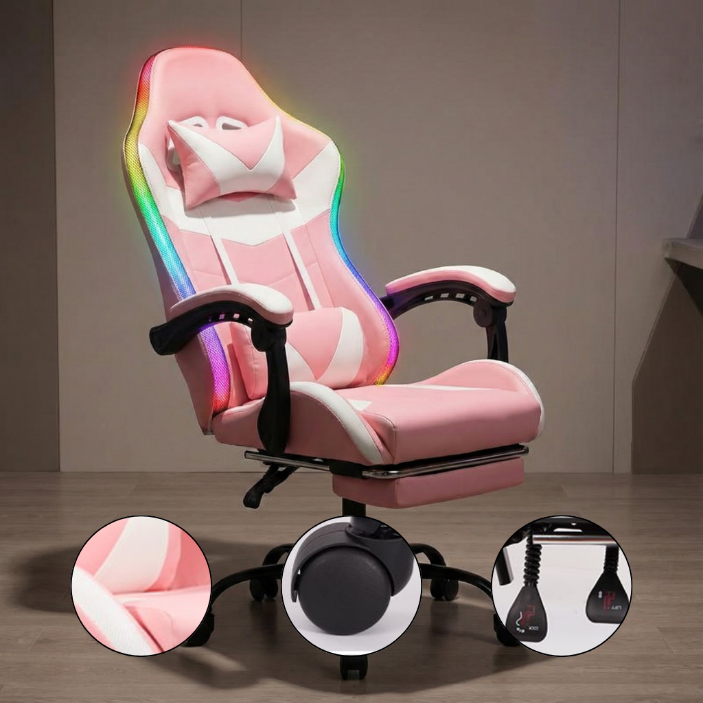 RGB LED Gaming Chair with Footrest – Adjustable Backrest & Lumbar Support | Racing Style Ergonomic Computer Chair | Trufairs