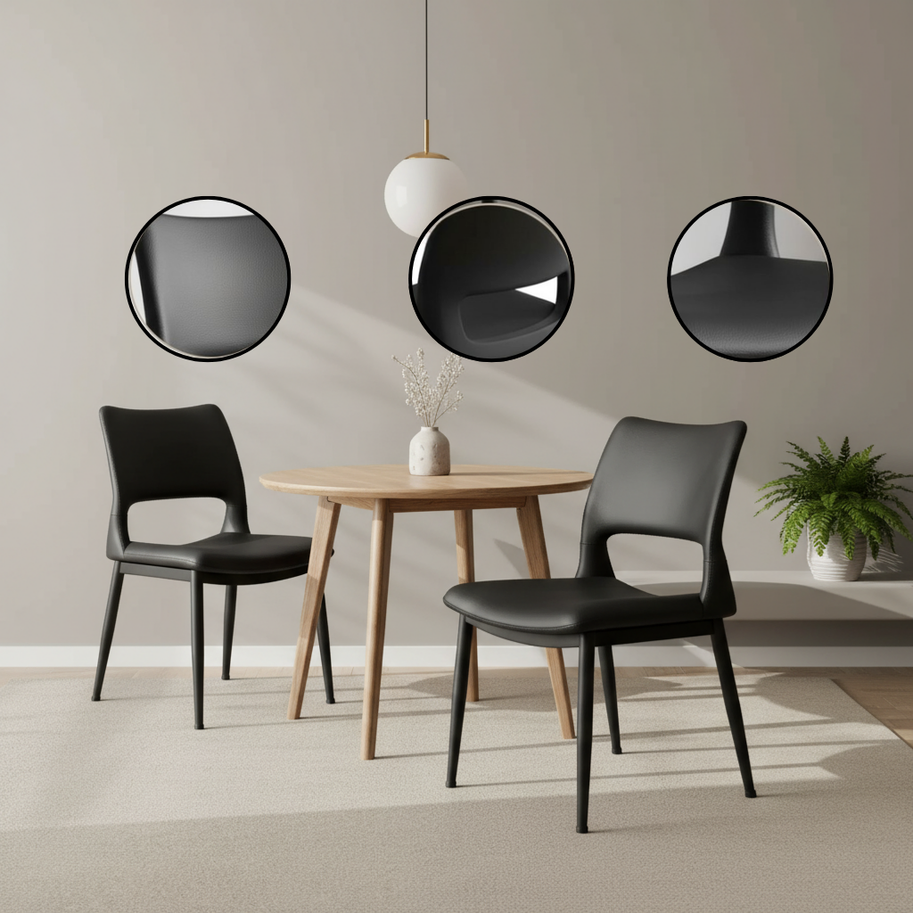 Modern Minimalist Black PU Leather Dining Chairs Set of 2 with Comfortable Backrest & Metal Legs | Trufairs