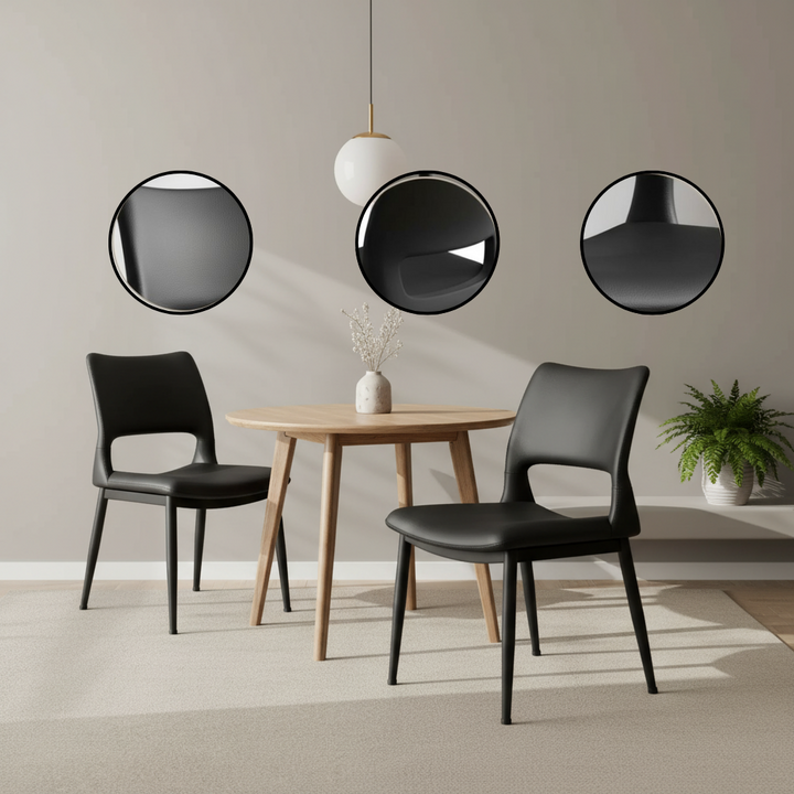 Modern Minimalist Black PU Leather Dining Chairs Set of 2 with Comfortable Backrest & Metal Legs | Trufairs