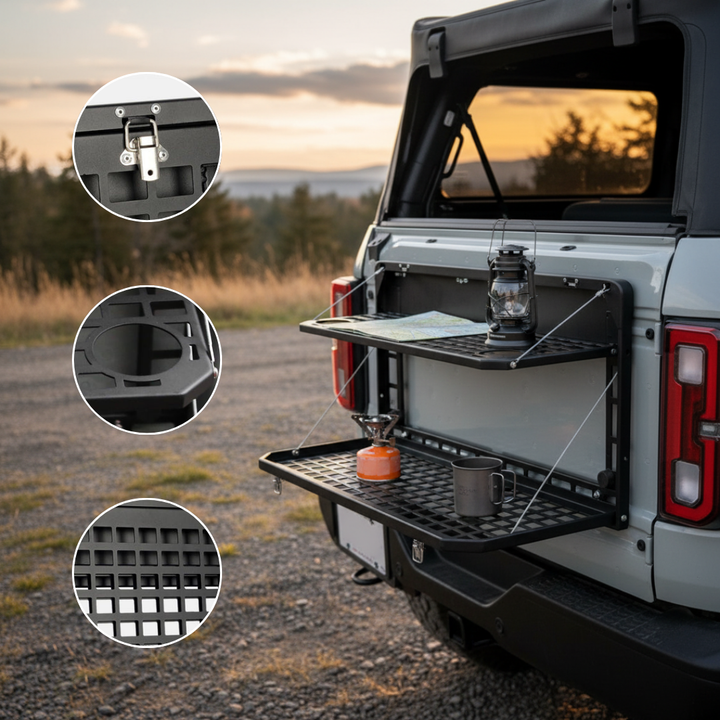 Foldable Tailgate Table for Ford Bronco 2021–2024 – Aluminum Alloy Cargo Shelf & Molle Panel | Trufairs