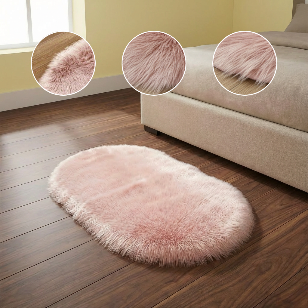 Plush Oval Faux Sheepskin Rug – Super Soft Cozy Accent | Bedroom Living Room Carpet | Trufairs
