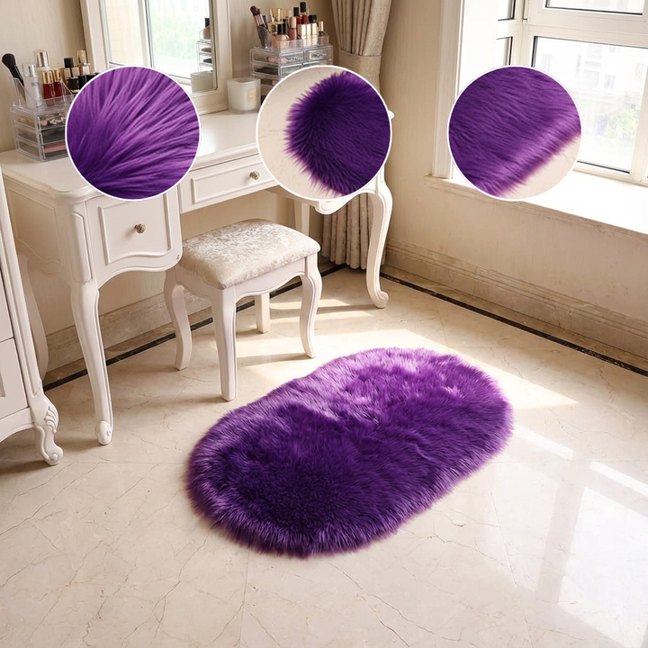 Plush Oval Faux Sheepskin Rug – Super Soft Cozy Accent | Bedroom Living Room Carpet | Trufairs