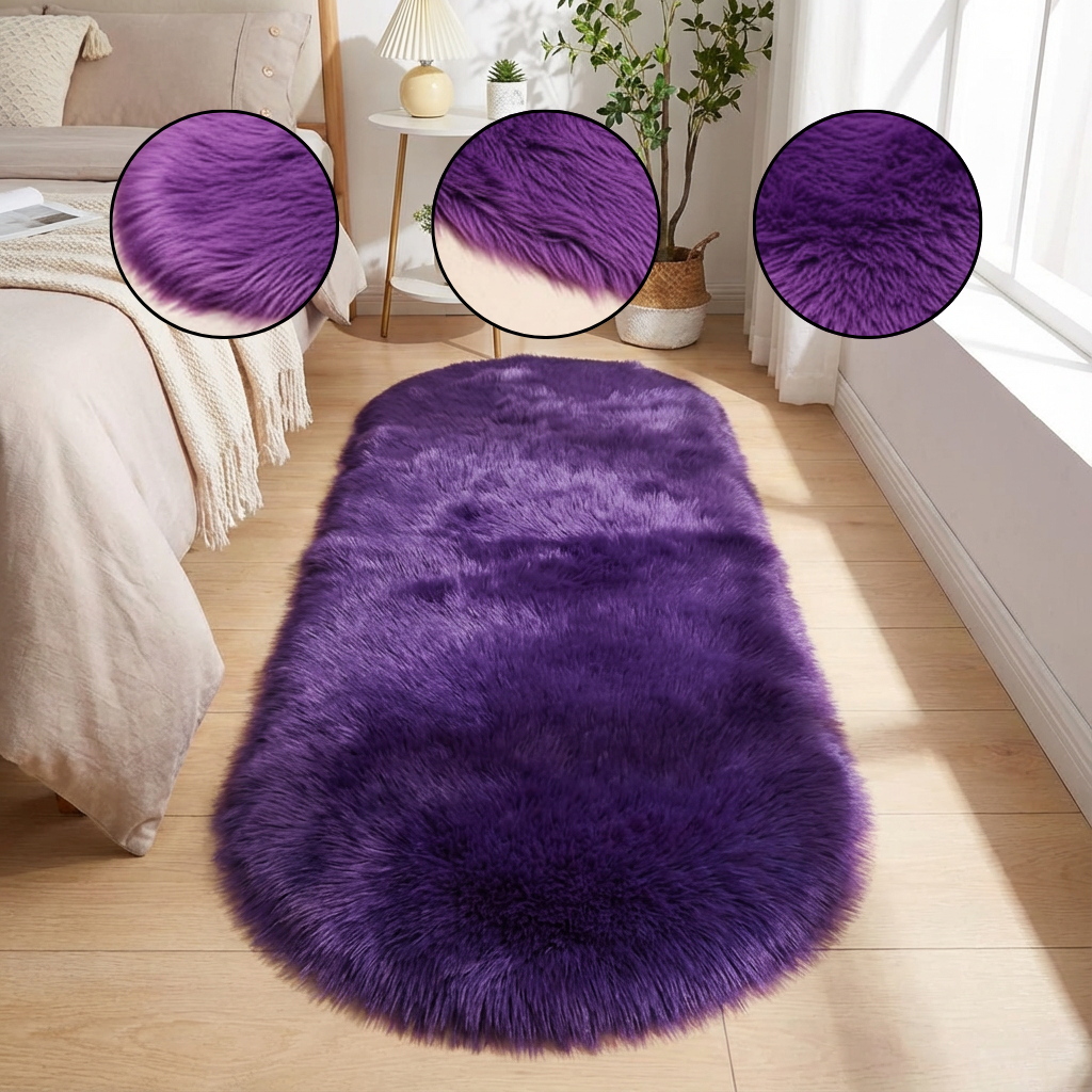 Plush Oval Faux Sheepskin Rug – Super Soft Cozy Accent | Bedroom Living Room Carpet | Trufairs