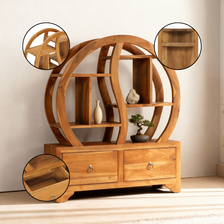 Cabinet with Yin Yang Shelf 26.8"x10.2"x32.7" Solid Wood Teak