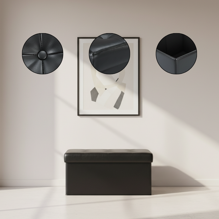 Collapsible Quilted Bench – Smart Storage Ottoman | Faux Leather | Trufairs