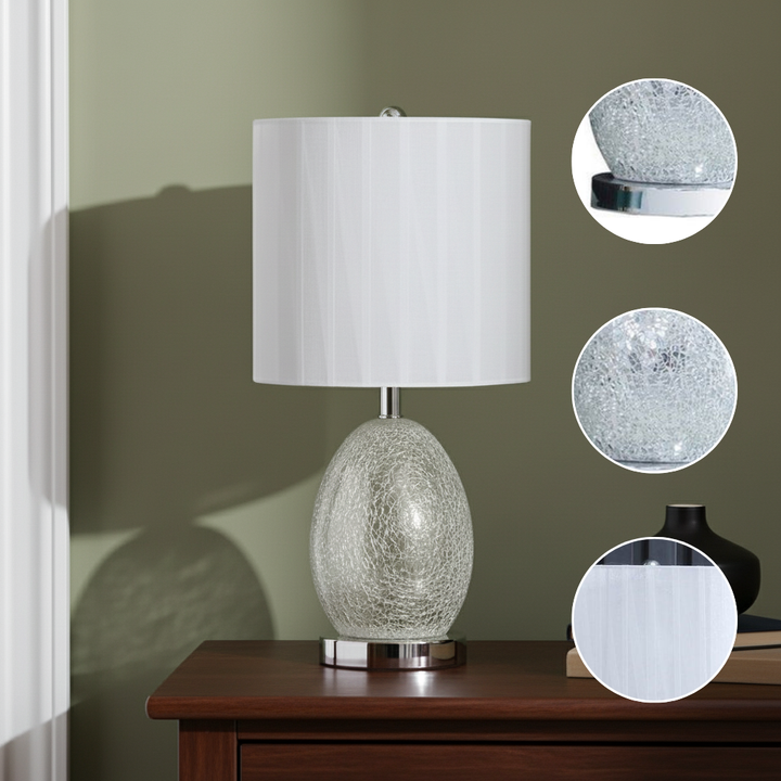 20"In Niels Silver Mirror Glass/Metal Table Lamp W/ Nightlight