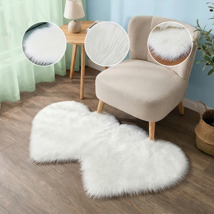 Heart-Shaped Faux Sheepskin Rug – Soft & Fluffy Decorative Rug for Girls Bedroom and Home Decor | Trufairs