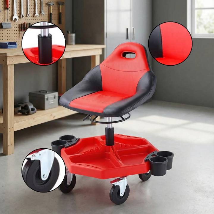 Adjustable Rolling Garage Stool – Ergonomic Shop Seat with Casters & Tool Tray | Trufairs