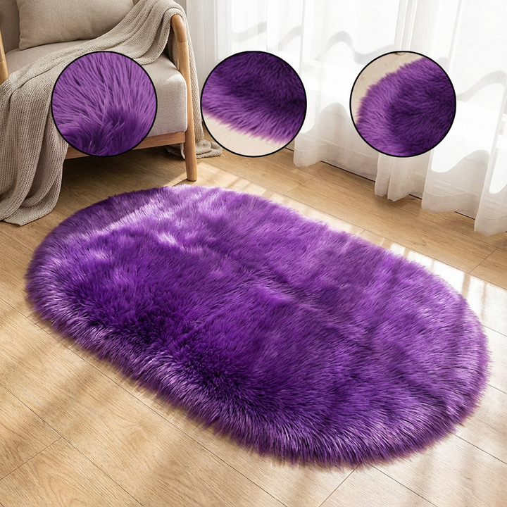 Plush Oval Faux Sheepskin Rug – Super Soft Cozy Accent | Bedroom Living Room Carpet | Trufairs