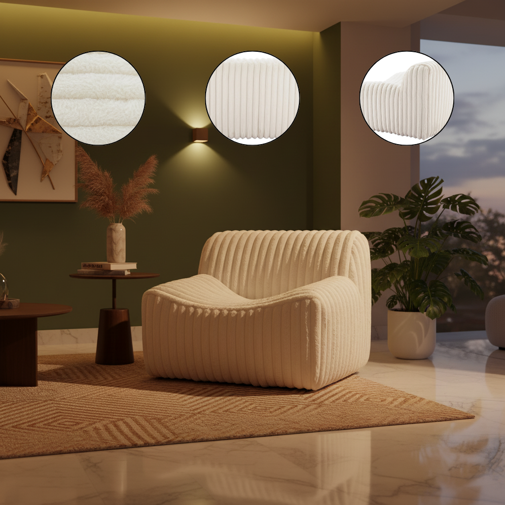 Osterbro Accent Chair Cream – Plush Cord-Style Fabric & Solid Ash Wood Legs | Living Room & Lounge | Trufairs