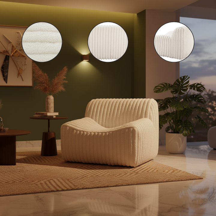 Osterbro Accent Chair Cream – Plush Cord-Style Fabric & Solid Ash Wood Legs | Living Room & Lounge | Trufairs