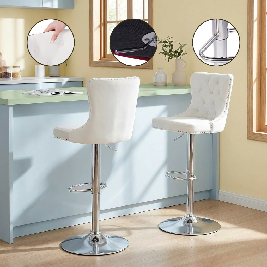 Velvet Bar Stools Set of 2 with Backrest, Swivel & Footrest — 30″ Counter Height | Trufairs