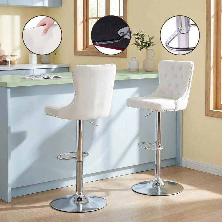 Velvet Bar Stools Set of 2 with Backrest, Swivel & Footrest — 30″ Counter Height | Trufairs