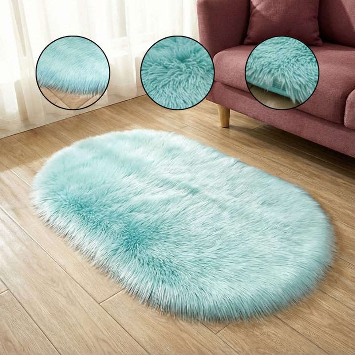 Plush Oval Faux Sheepskin Rug – Super Soft Cozy Accent | Bedroom Living Room Carpet | Trufairs