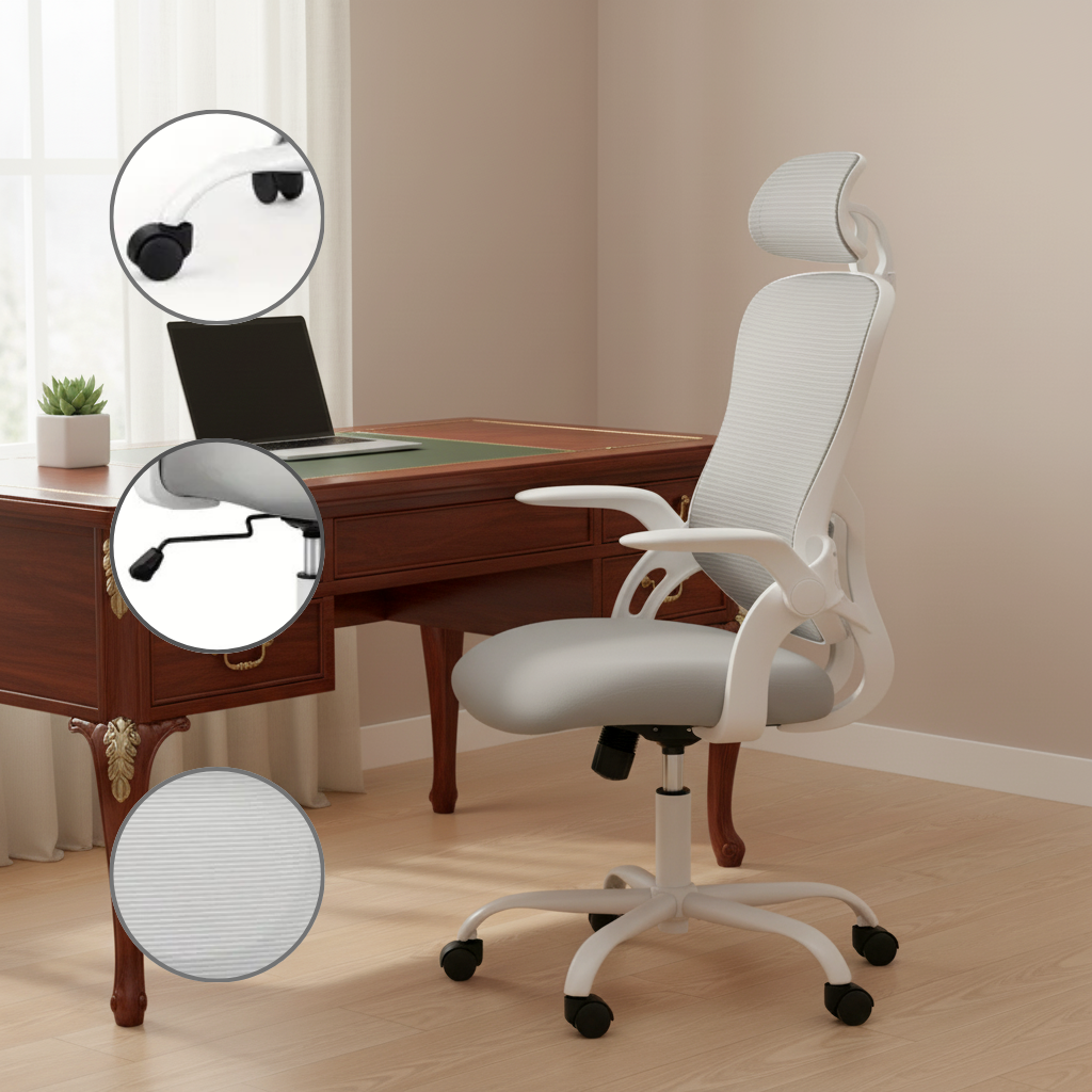 Mesh Ergonomic Office Chair with Flip-Up Arms – Adjustable Headrest & Lumbar Support | Home/Executive Computer Desk Chair | Trufairs