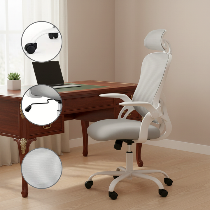 Mesh Ergonomic Office Chair with Flip-Up Arms – Adjustable Headrest & Lumbar Support | Home/Executive Computer Desk Chair | Trufairs