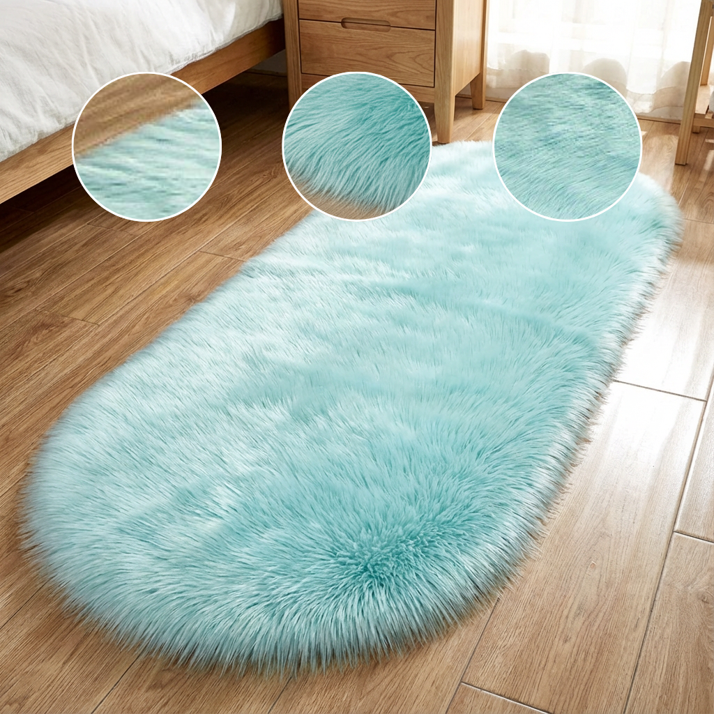 Plush Oval Faux Sheepskin Rug – Super Soft Cozy Accent | Bedroom Living Room Carpet | Trufairs