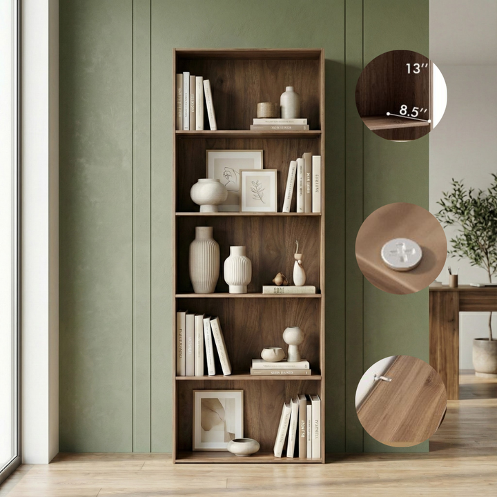 Multi-Functional Wood Bookcase – 5-Shelf Home Office Storage | Modern Organization Solutions | Trufairs