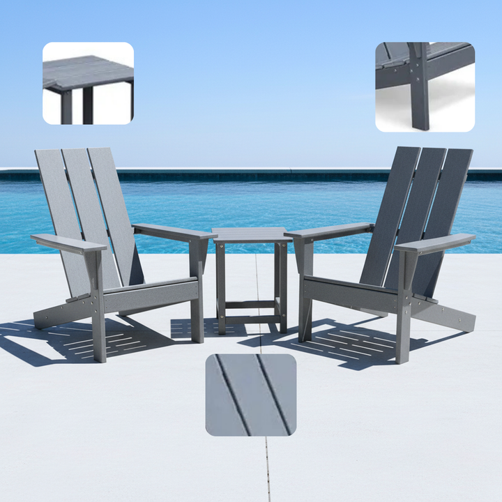 3-Piece Dark Grey Resin Adirondack Chair Set – All-Weather Patio Seating | Modern Outdoor Furniture | Trufairs