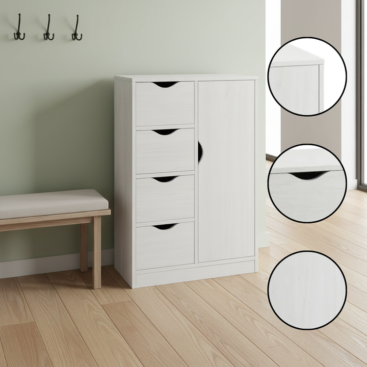 Stylish White Slim Storage Cabinet with 4 Drawers – Modern Freestanding Organizer for Bedroom, Living Room & Entryway | Trufairs