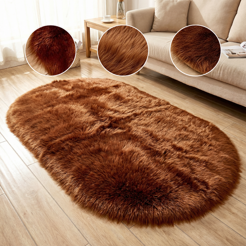 Plush Oval Faux Sheepskin Rug – Super Soft Cozy Accent | Bedroom Living Room Carpet | Trufairs