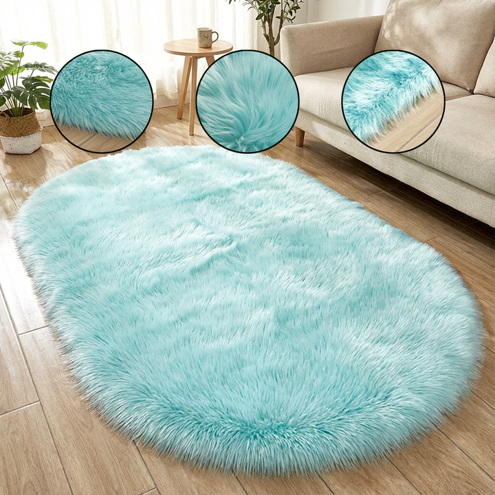 Plush Oval Faux Sheepskin Rug – Super Soft Cozy Accent | Bedroom Living Room Carpet | Trufairs