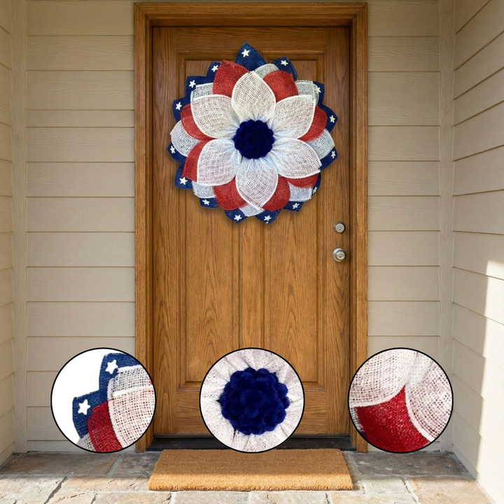 Patriotic & Harvest Lighted Wreath – American Flag, Pumpkins & LED Decoration | Year-Round Front Door Accent | Trufairs