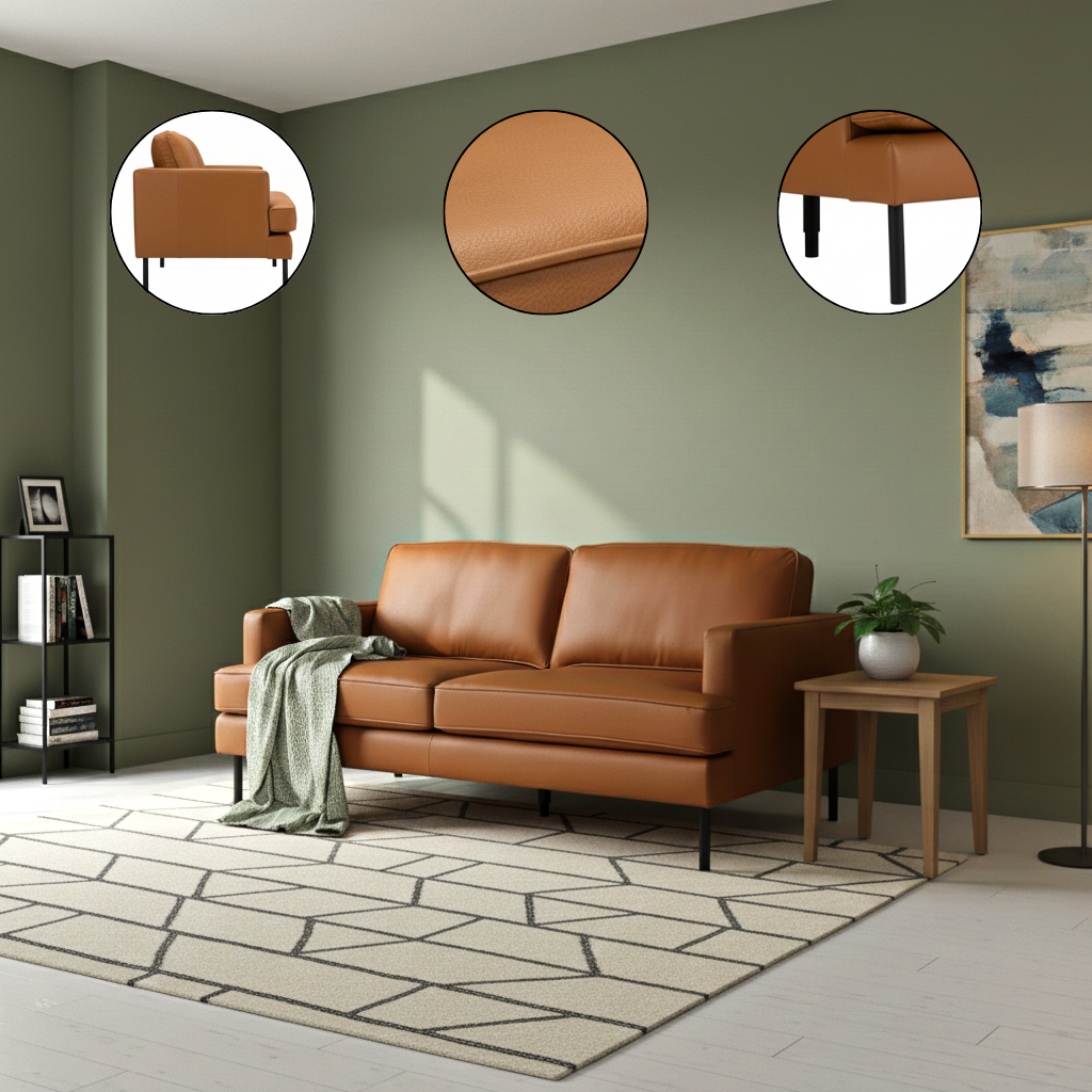 Decade Sofa Brown – Durable Vinyl & Steel Frame | Modern Stylish Seating | Trufair