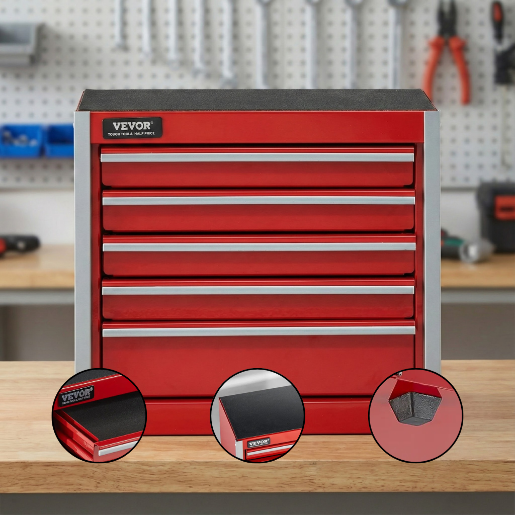 Portable 5-Drawer Metal Tool Box Organizer – Compact Red Steel Storage for Tools & Small Parts | Trufairs